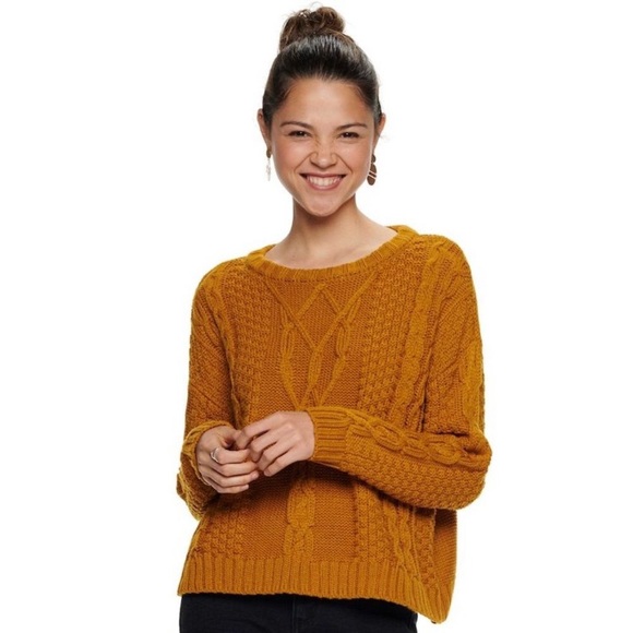 Mudd Sweaters Mudd Cropped Oversized Drop Shoulder Cable Sweater